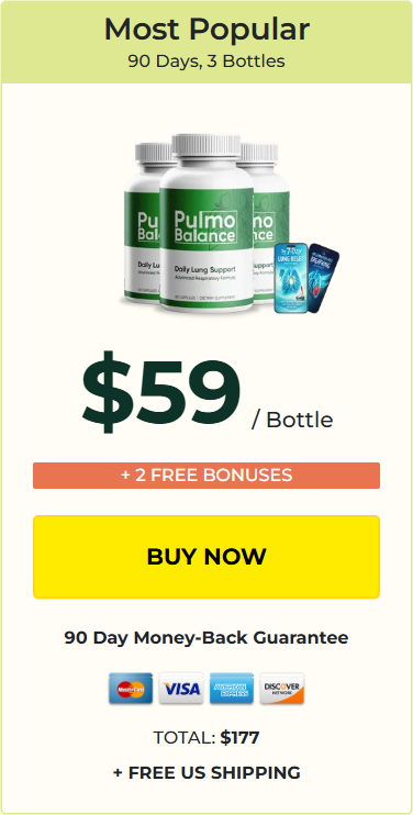 Pulmo Balance 3 bottles, $59 per bottle with 2 free bonuses
