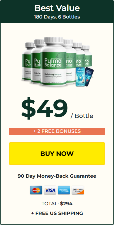 Pulmo Balance 6 bottles, $49 per bottle with 2 free bonuses